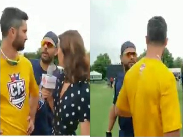 yuvraj singh crashes ben cuttings interview with fiancee erin holland at global t20 canada watch जब बेन कटिंग और उनकी मंगेतर एरिन हॉलैंड के बीच आ गए युवराज सिंह, चल रहा था दोनों के बीच इंटरव्यू